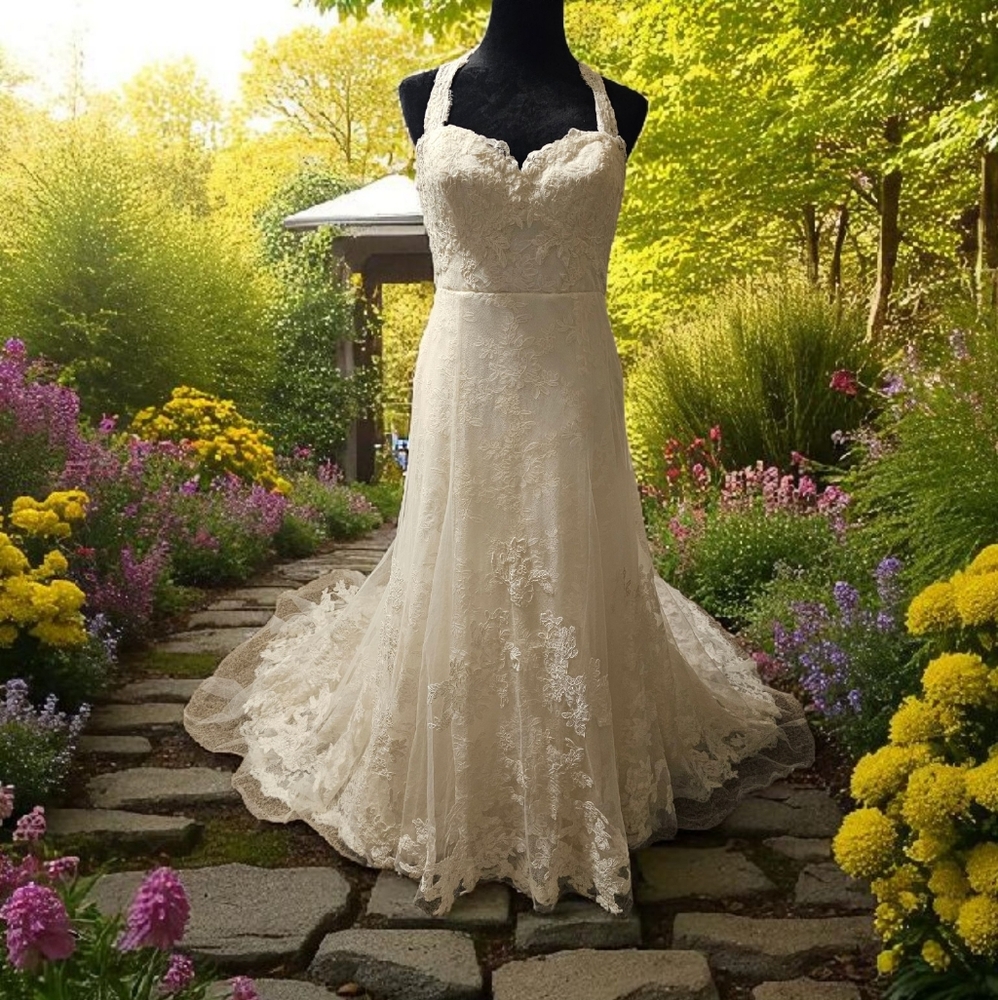 Watters Brides Elegant Lace Wedding Dress in Cream Sz 12